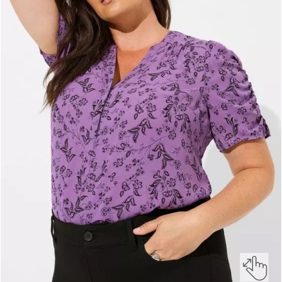 torrid Tops - Torrid Harper Floral Purple V Neck Buttons Short Sleeve Top Blouse Ruffles XXL 2